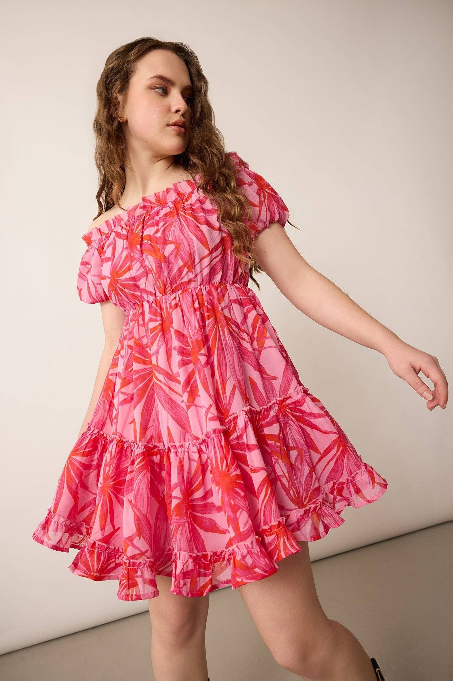 🌺 Coral Sunset Ruffle Dress