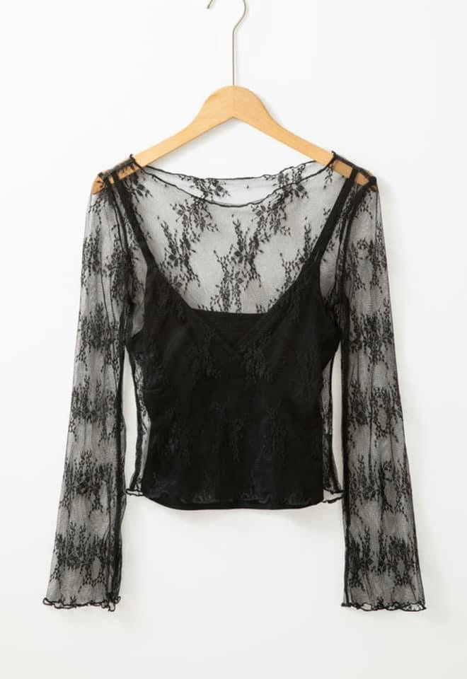 Black Lace Mesh Top