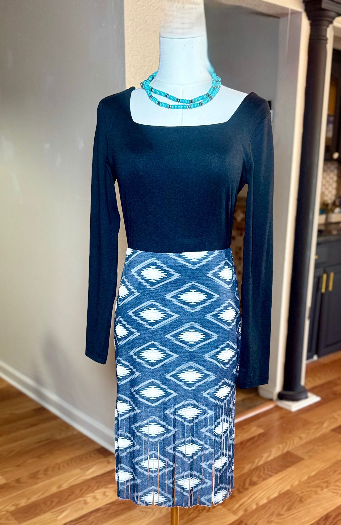 Black Aztec Fringe Skirt