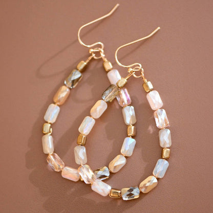 Teardrop Wire Beaded Glass Crystal Earrings