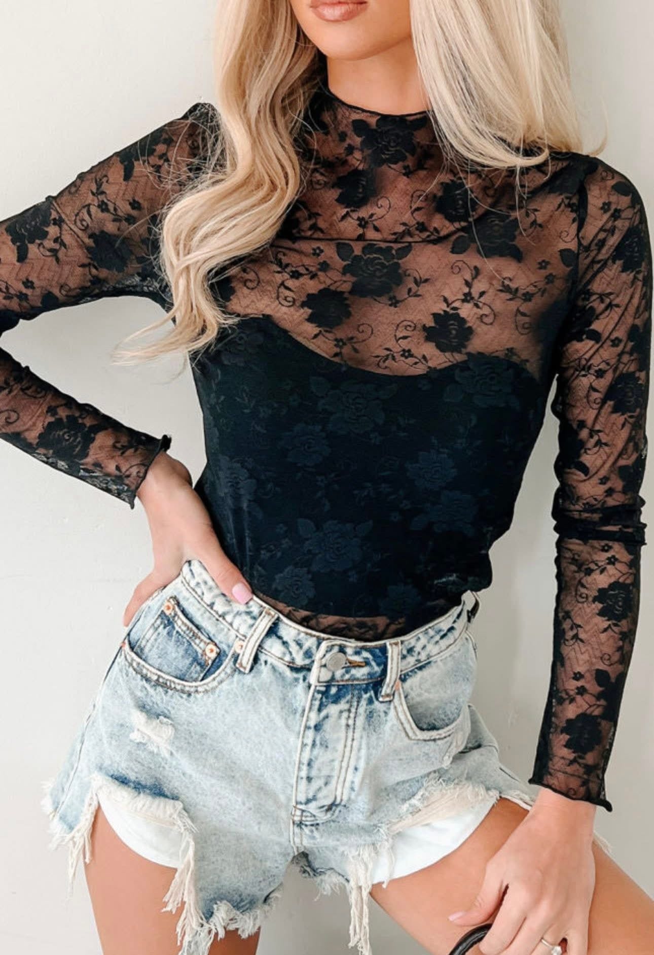 Midnight Lace Sheer Top