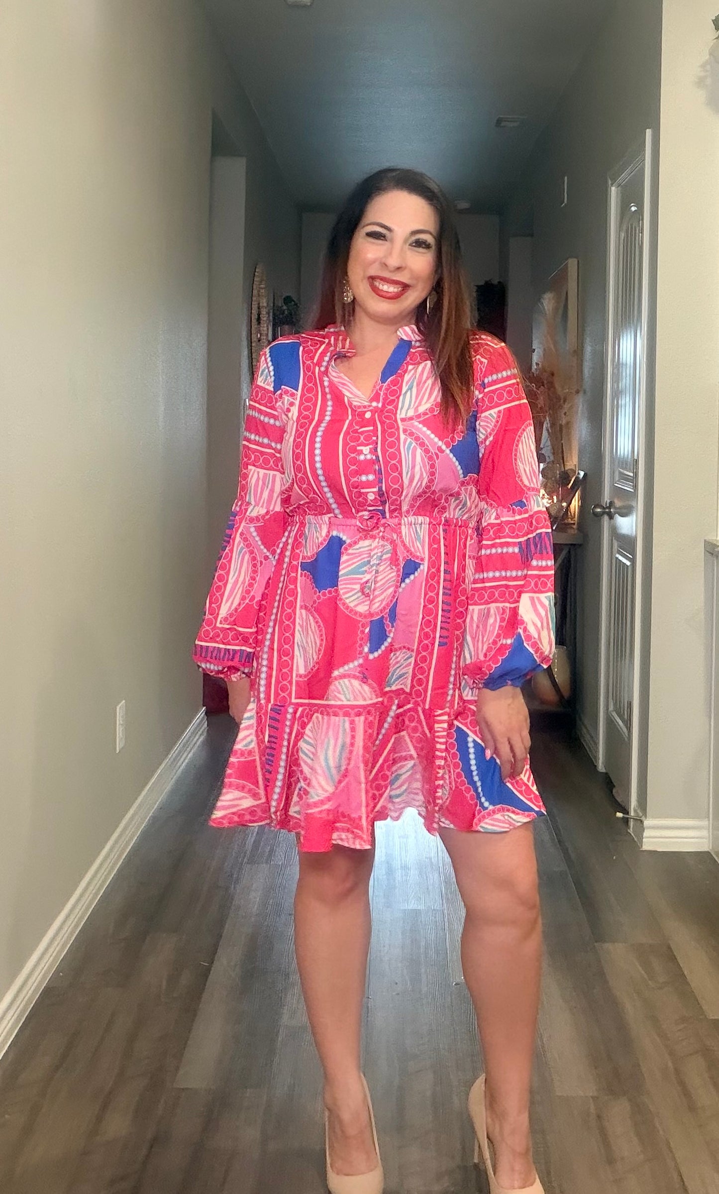 Rose Boho Ruffled Mini Dress