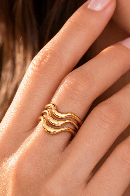 18K Gold Plated Waterproof Stainless Steel Wave Band Ring
