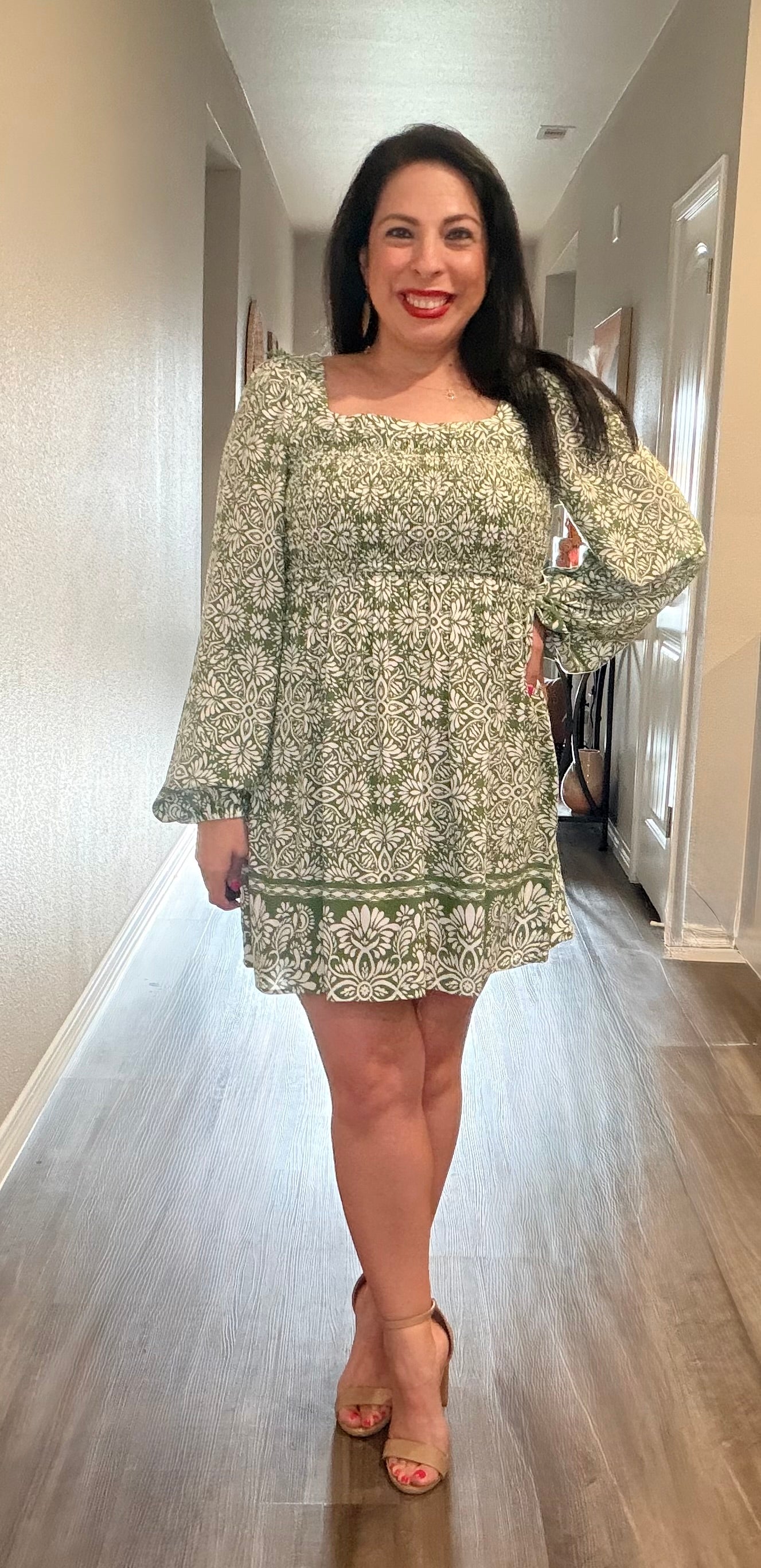 Olive Bloom Mini Dress