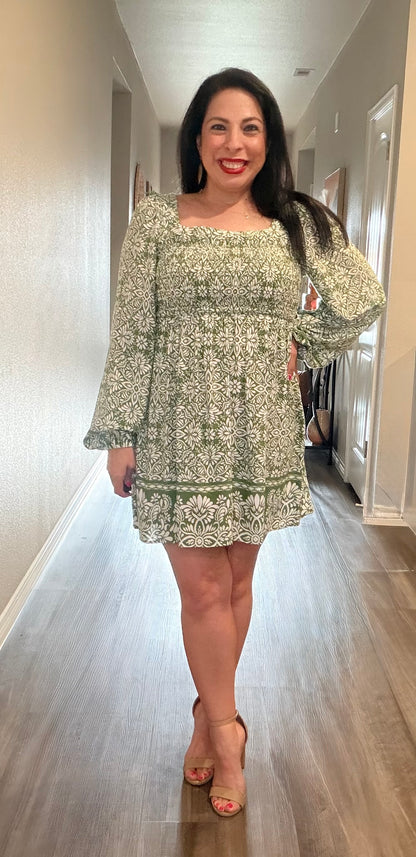 Olive Bloom Mini Dress