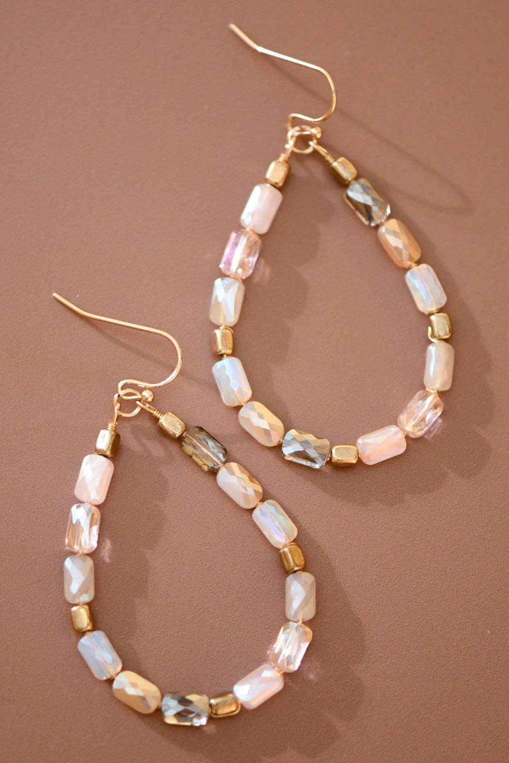 Teardrop Wire Beaded Glass Crystal Earrings