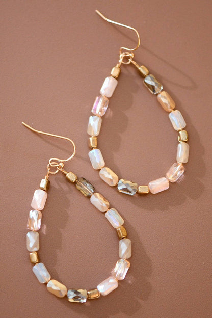 Teardrop Wire Beaded Glass Crystal Earrings