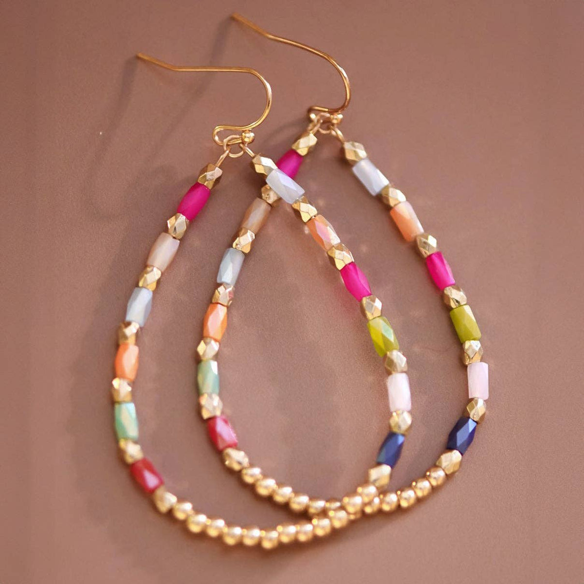 Teardrop Wire Beaded Glass Crystal Earrings
