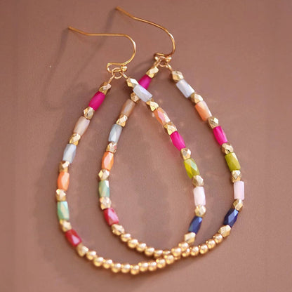 Teardrop Wire Beaded Glass Crystal Earrings