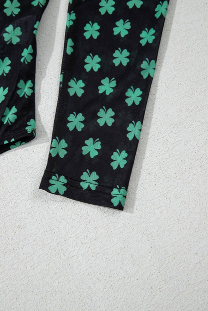 St Patrick Shamrock Mock Neck Long Sleeve Mesh Bodysuit