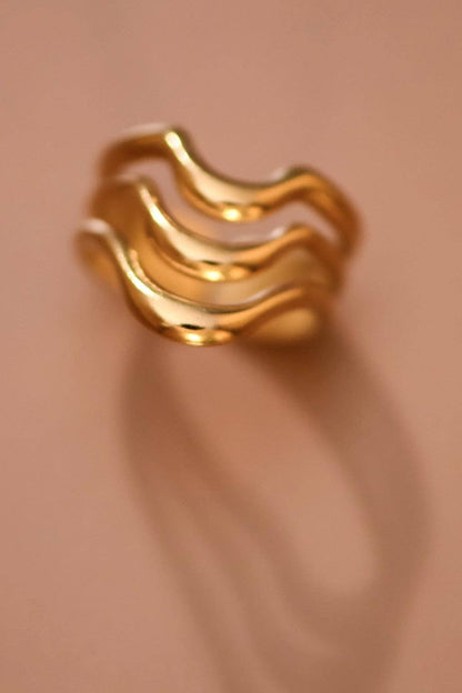 18K Gold Plated Waterproof Stainless Steel Wave Band Ring