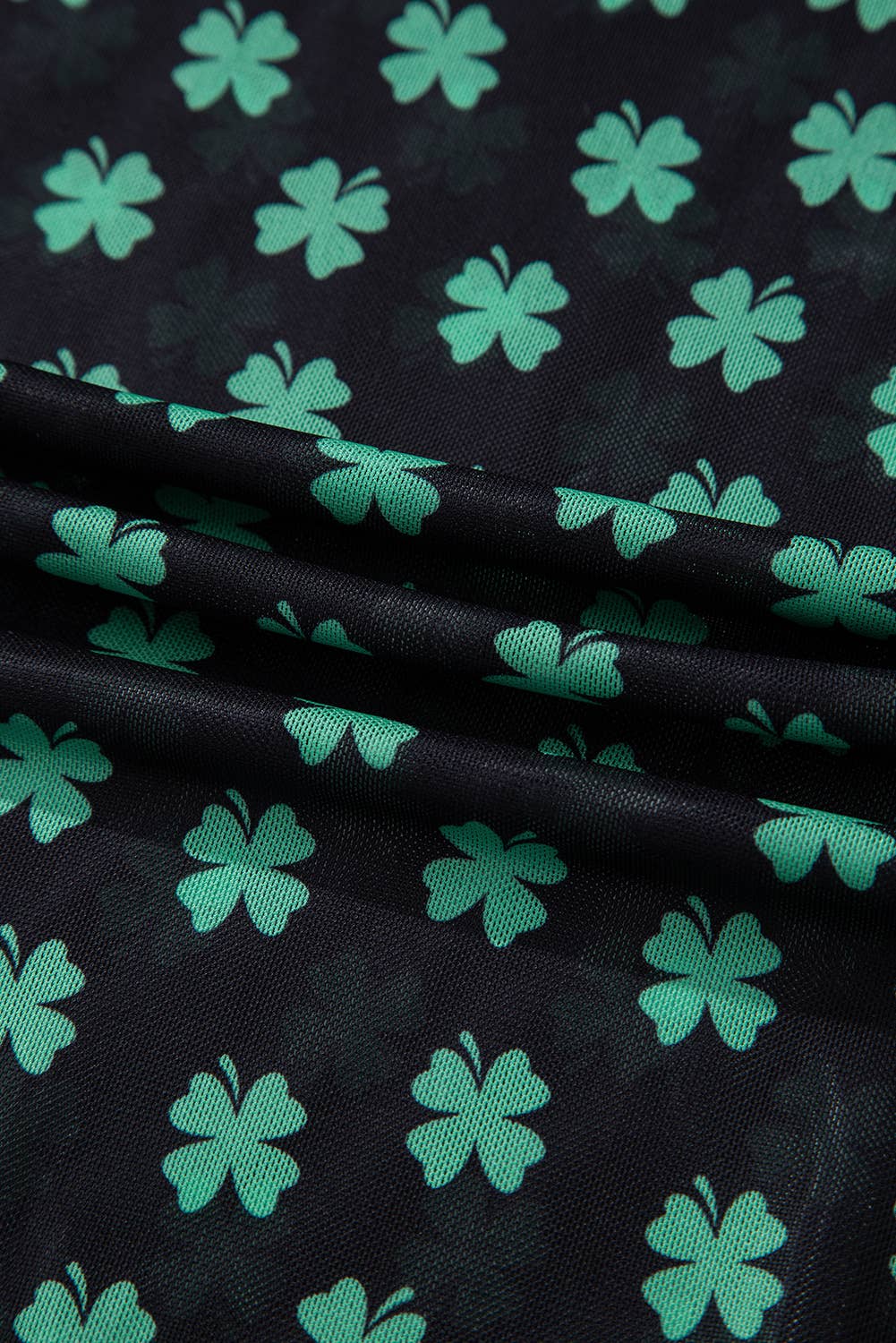 St Patrick Shamrock Mock Neck Long Sleeve Mesh Bodysuit