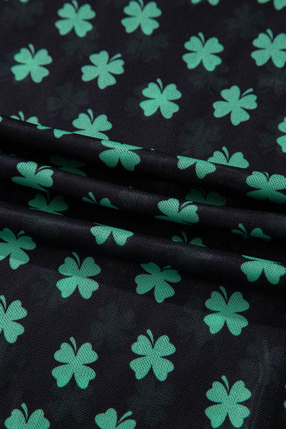 St Patrick Shamrock Mock Neck Long Sleeve Mesh Bodysuit