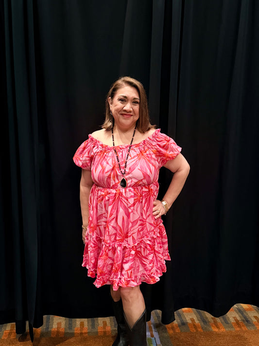 🌺 Coral Sunset Ruffle Dress