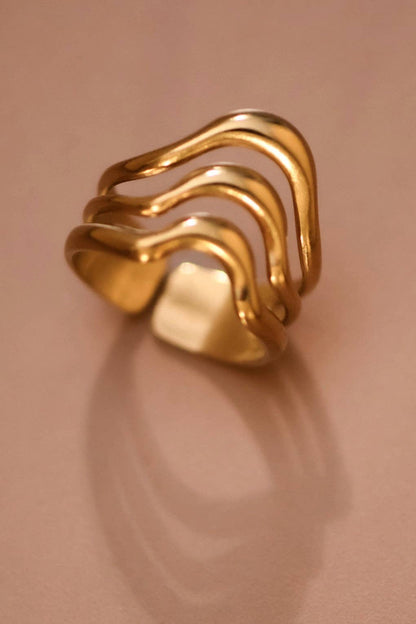 18K Gold Plated Waterproof Stainless Steel Wave Band Ring