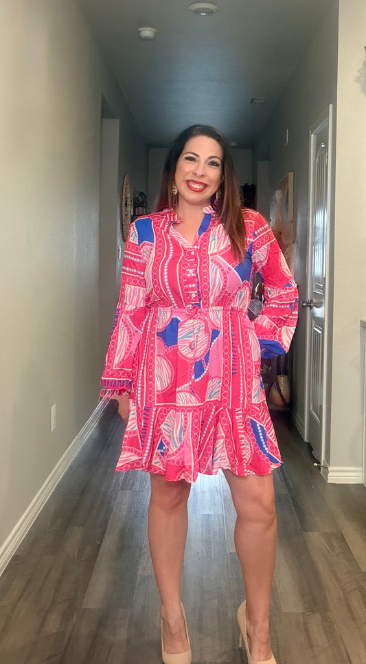 Rose Boho Ruffled Mini Dress