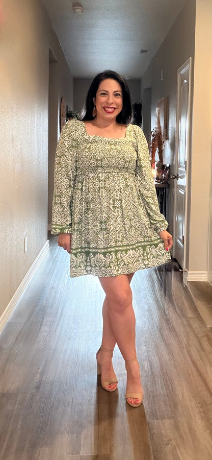 Olive Bloom Mini Dress