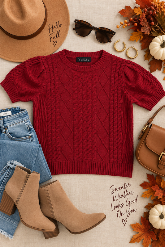 Crimson Cozy Cable Knit Top