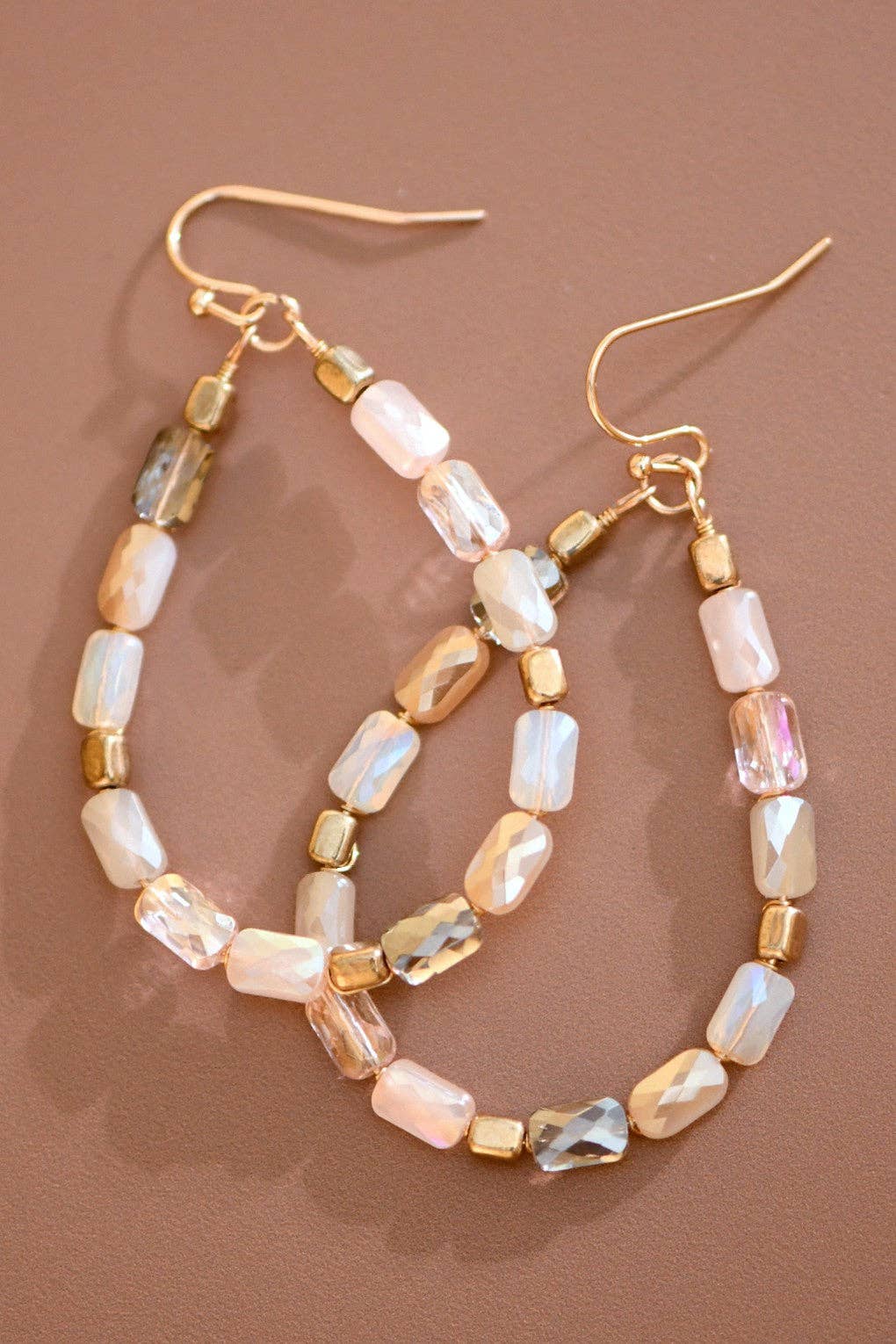 Teardrop Wire Beaded Glass Crystal Earrings
