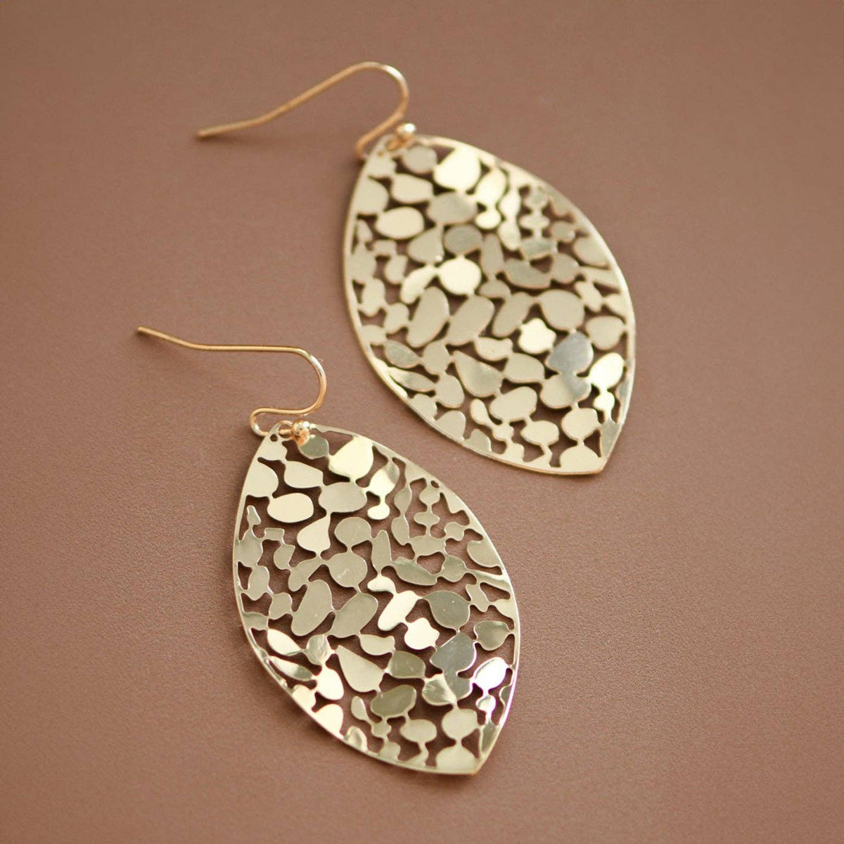 Gold Plated Metal Leaf Drop Earrings