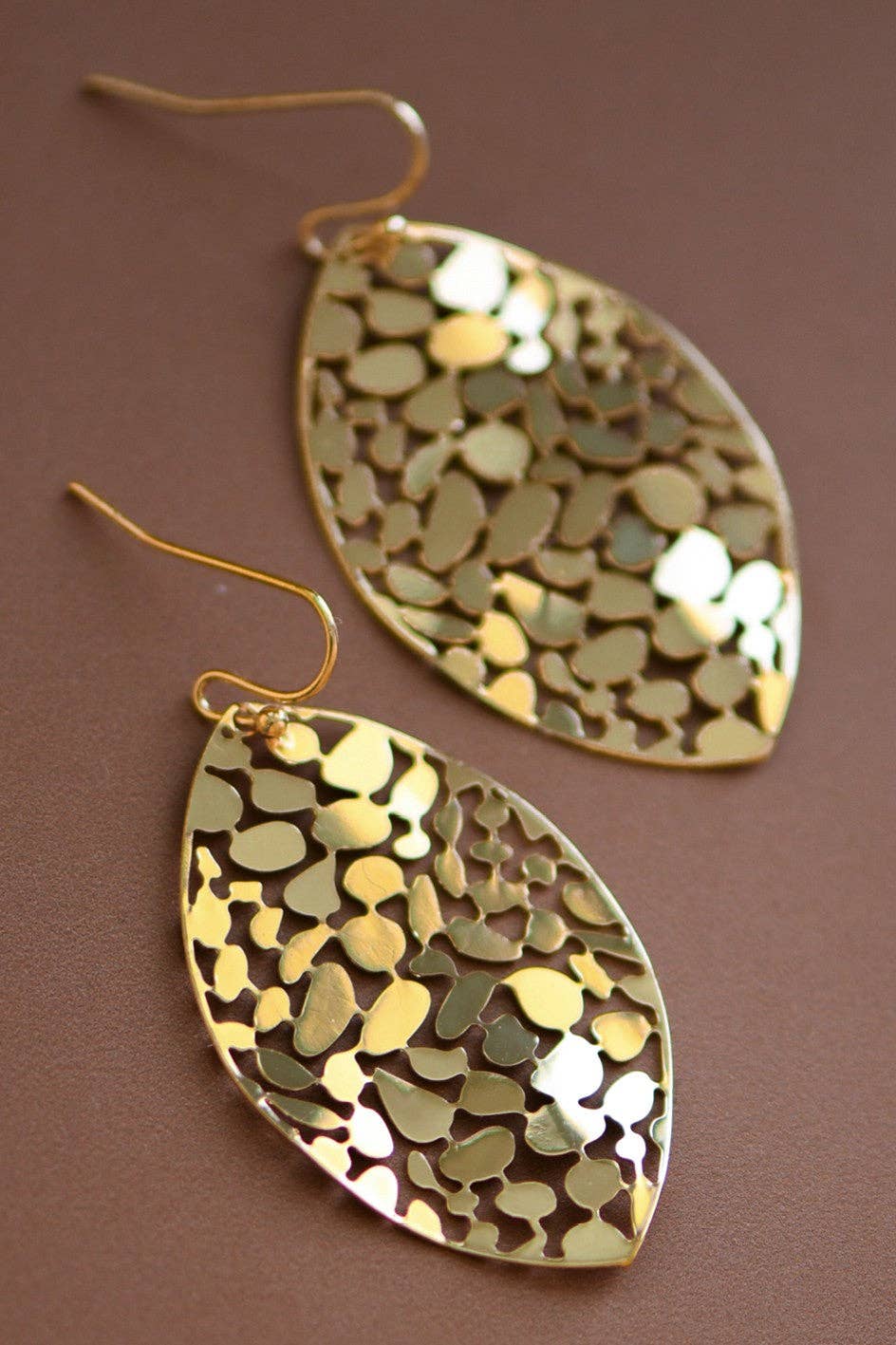 Gold Plated Metal Leaf Drop Earrings