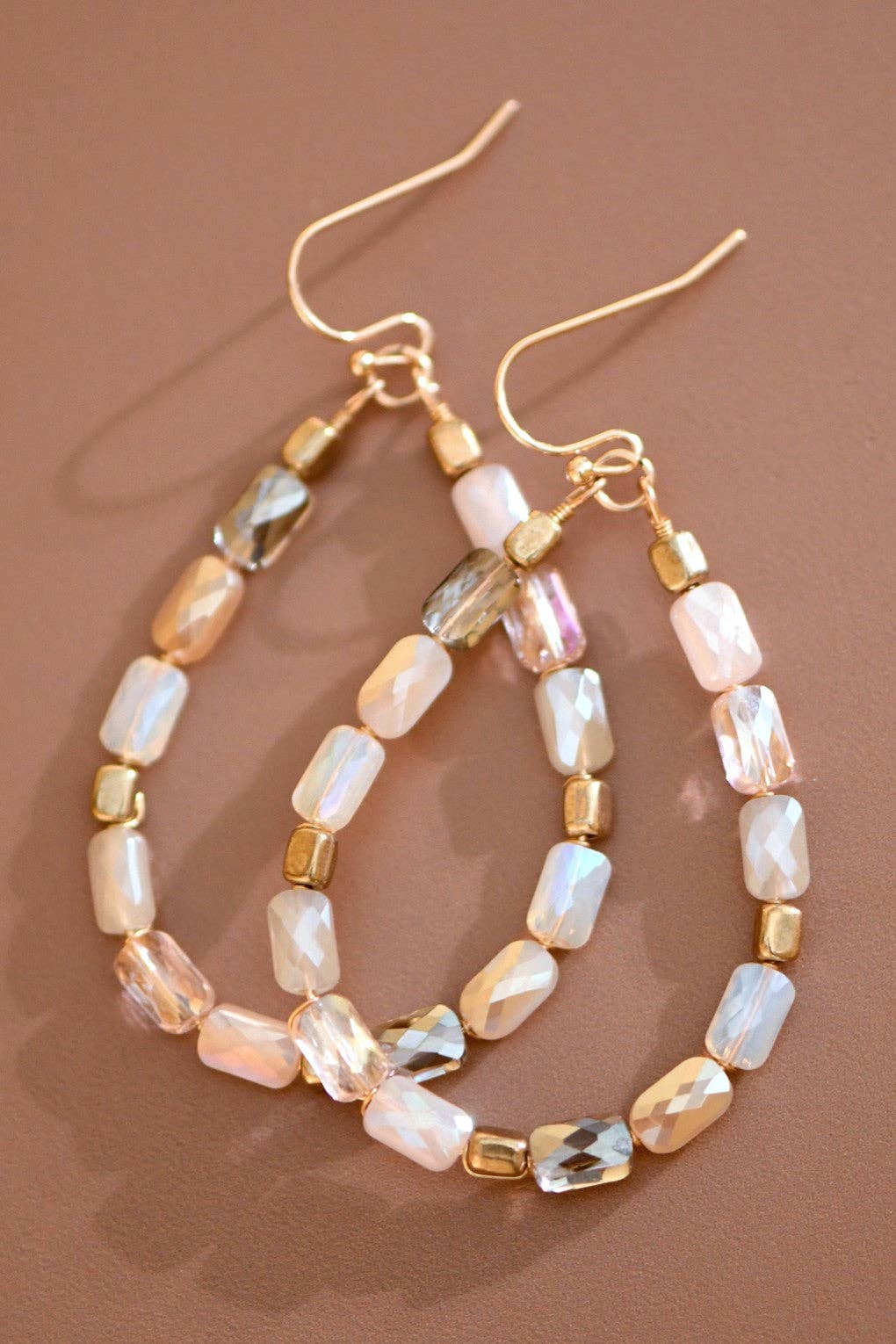 Teardrop Wire Beaded Glass Crystal Earrings