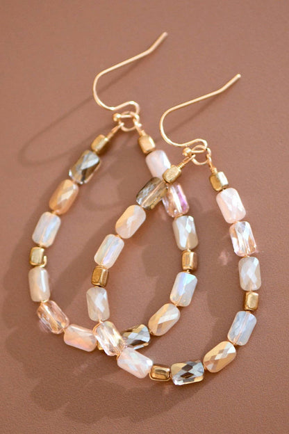 Teardrop Wire Beaded Glass Crystal Earrings