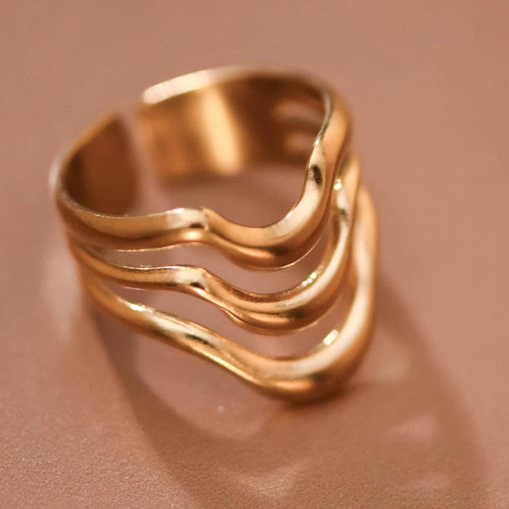 18K Gold Plated Waterproof Stainless Steel Wave Band Ring