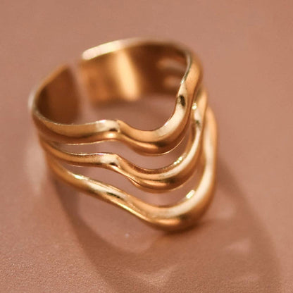 18K Gold Plated Waterproof Stainless Steel Wave Band Ring