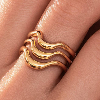 18K Gold Plated Waterproof Stainless Steel Wave Band Ring